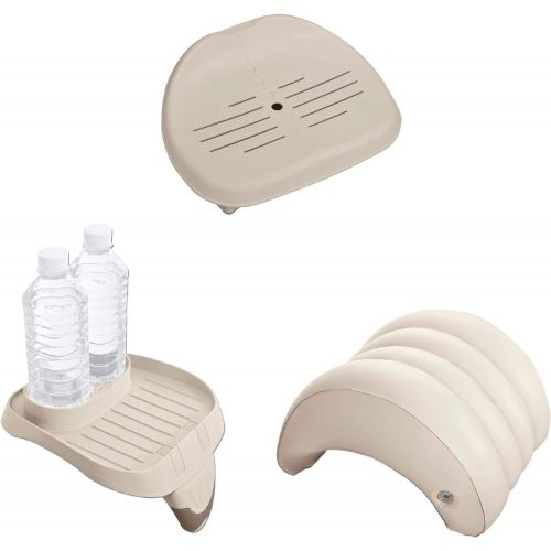 인텍스 Intex Inflatable Hot Tub Seat , Attachable Cup Holder, Inflatable Head Rest, Tan