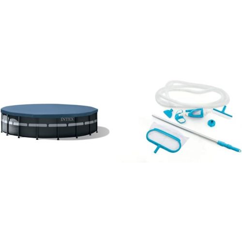 인텍스 Intex 26329EH Intex-18 X 52%22 Ultra XTR Frame Set Pool, 18ft X 52in, Dark Grey & 28003E Deluxe Pool Maintenance Kit for Above Ground Pools