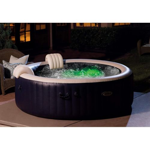 인텍스 Intex 28431E PureSpa Plus 85in x 25in Outdoor Portable Inflatable 6 Person Round Hot Tub Spa with 170 Bubble Jets, Cover, Built in Heater Pump, and 2 Non-Slip Seats, Navy