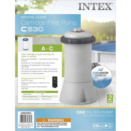 인텍스 INTEX 28603EG C530 Krystal Clear Cartridge Filter Pump for Above Ground Pools, 530 GPH Pump Flow Rate