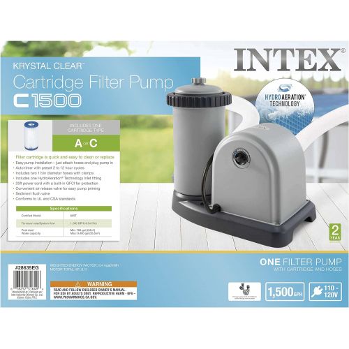 인텍스 INTEX 28635EG C1500 Krystal Clear Cartridge Filter Pump for Above Ground Pools, 1500 GPH Pump Flow Rate