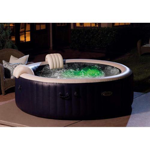 인텍스 Intex 28431E PureSpa Plus 85 x 28 6 Person Outdoor Portable Inflatable Round Hot Tub Spa with 170 Bubble Jets, Cover, LED Light, & Heater Pump, Navy