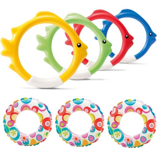 인텍스 Intex Kids Pool Toy Play Fish Rings & 20 Inflatable Swim Ring Tube (3 Pack)