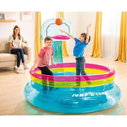 인텍스 Intex 48265EP Shoot N Bounce Jump O Lene Indoor Toddler Kids Basketball Hoop Inflatable Bouncer, 77in x 72in x 60in, for Ages 3 to 6