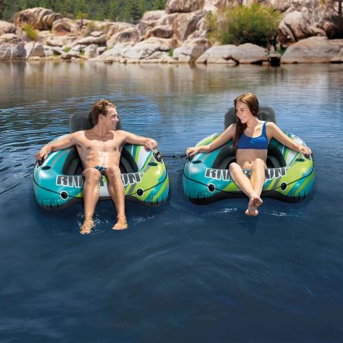 인텍스 Intex River Run 1 1-Person Inflatable Floating Water Lounge Tube Raft with Backrest, Cup Holders, and Mesh Bottom for Lake, Pool, River & Ocean, 2 Pack