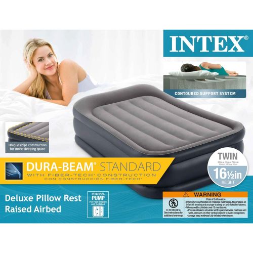 인텍스 Intex Pillow Dura-Beam Series Rest Raised Airbed with Internal Pump (2020 Model)