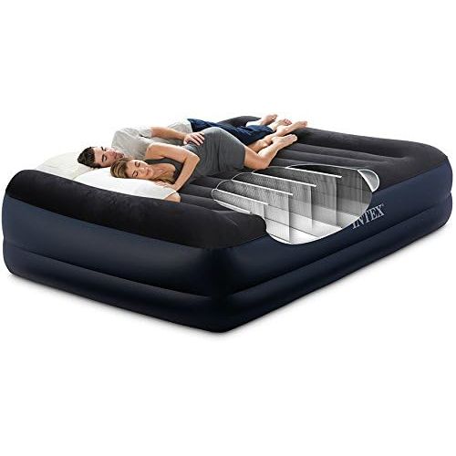 인텍스 Intex Dura-Beam Series Pillow Rest Raised Airbed with Fiber-Tech Construction and Built-in Pump, Queen, Bed Height 16.5