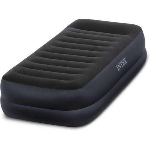 인텍스 Intex Dura-Beam Series Pillow Rest Raised Airbed with Fiber-Tech Construction and Built-In Pump, Twin, Bed Height 16.5