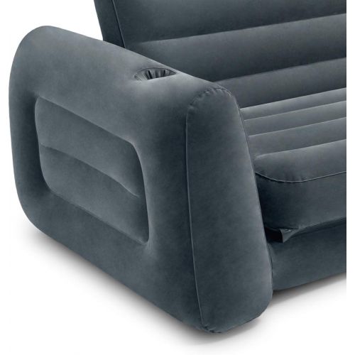 인텍스 Intex Queen Size Inflatable Pull-Out Sofa Bed Sleep Away Futon Couch with 2 Cupholders (Pump Not Included), Dark Gray (2 Pack)