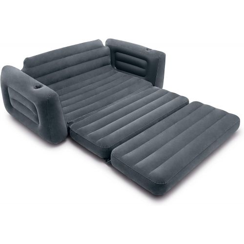 인텍스 Intex Queen Size Inflatable Pull-Out Sofa Bed Sleep Away Futon Couch with 2 Cupholders (Pump Not Included), Dark Gray (2 Pack)