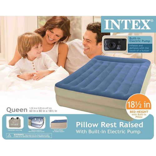 인텍스 Intex Queen Pillow Rest Raised Airbed Kit with Built In AC Pump Model 67713E