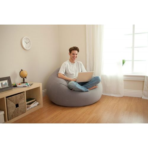 인텍스 Intex Inflatable Contoured Corduroy Beanless Bag Lounge Chair, Gray (3 Pack)