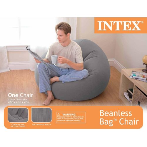 인텍스 Intex Inflatable Contoured Corduroy Beanless Bag Lounge Chair, Gray (3 Pack)