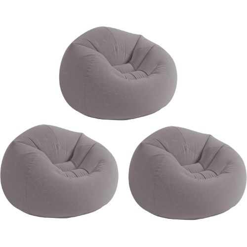 인텍스 Intex Inflatable Contoured Corduroy Beanless Bag Lounge Chair, Gray (3 Pack)