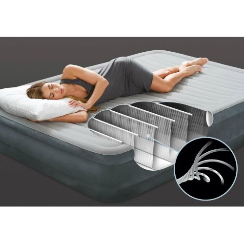 인텍스 Intex Comfort Plush Mid Rise Dura-Beam Airbed with Built-in Electric Pump, Bed Height 13, Queen