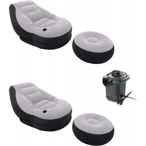 인텍스 Intex Ultra Lounge Chair 2/ Cup Holder & Ottoman Set (2 Pack) 120V Air Pump