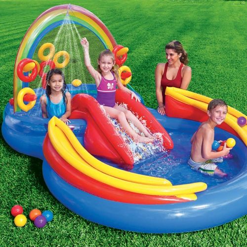 인텍스 Intex 120V Quick Fill AC Electric Air Pump & Intex Rainbow Ring Kiddie Pool