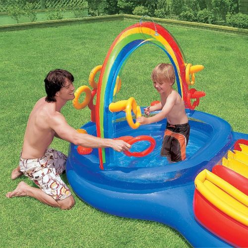 인텍스 Intex 120V Quick Fill AC Electric Air Pump & Intex Rainbow Ring Kiddie Pool