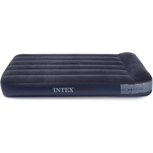 인텍스 Intex Dura Beam Pillow Rest Classic Blue Inflatable Blow Up Mattress Air Bed with Internal Built In Pump, Twin