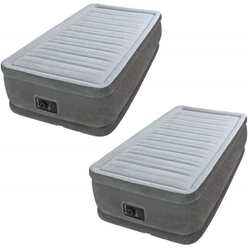 인텍스 Intex Comfort Dura Beam Elevated Twin Air Mattress w/Built in Pump (2 Pack)