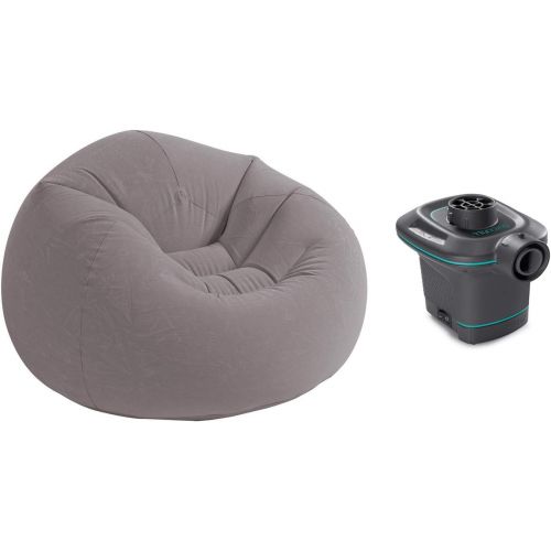 인텍스 Intex 120V AC Electric Air Pump & Inflatable Corduroy Beanless Bag Lounge Chair