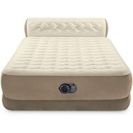 Intex Dura-Beam Air Mattress Deluxe Comfort Headboard Airbed Queen 18 Inch Height Internal Pump (Brown/Beige)