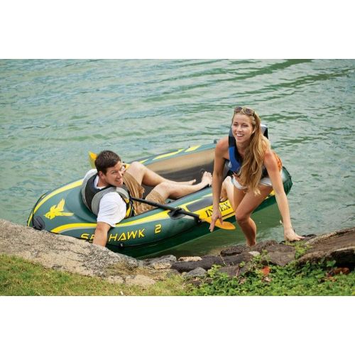 인텍스 Intex Seahawk 2 Inflatable 2 Person Floating Boat Raft with Oars & Pump (2 Pack)