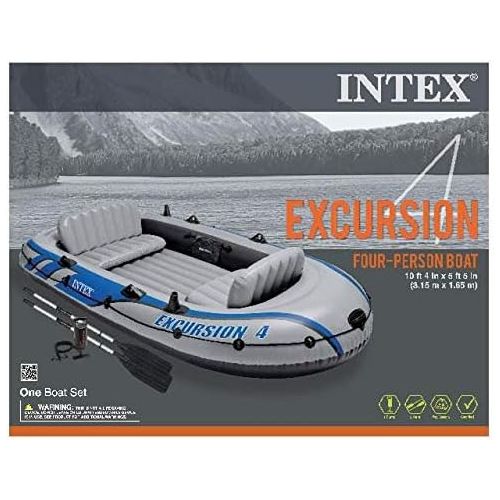 인텍스 Intex Excursion 4 Inflatable Raft Set w/ 2 Transom Mount 8 Speed Trolling Motors