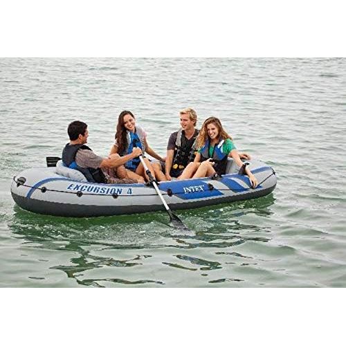 인텍스 Intex Excursion 4 Inflatable Raft Set w/ 2 Transom Mount 8 Speed Trolling Motors