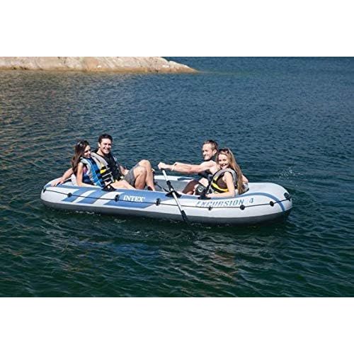 인텍스 Intex Excursion 4 Inflatable Raft Set w/ 2 Transom Mount 8 Speed Trolling Motors