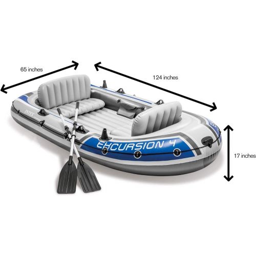 인텍스 Intex Excursion 4 Inflatable Raft Set w/ 2 Transom Mount 8 Speed Trolling Motors