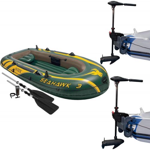 인텍스 Intex Seahawk 3 Inflatable raft Set and 2 Transom Mount 8 Speed Trolling Motors