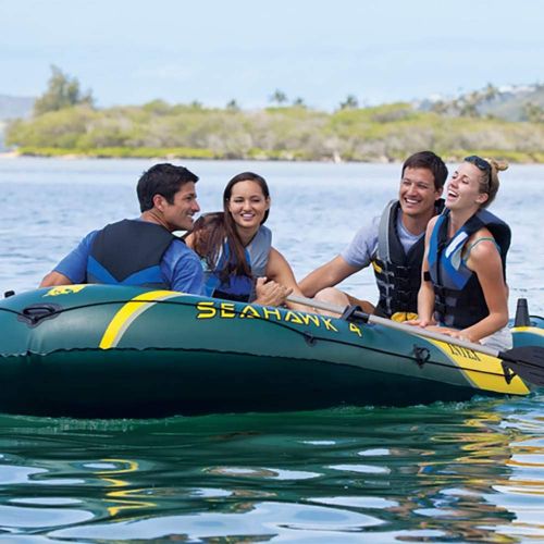 인텍스 Intex Seahawk 4 Inflatable Raft Set and 2 Transom Mount Boat Trolling Motors