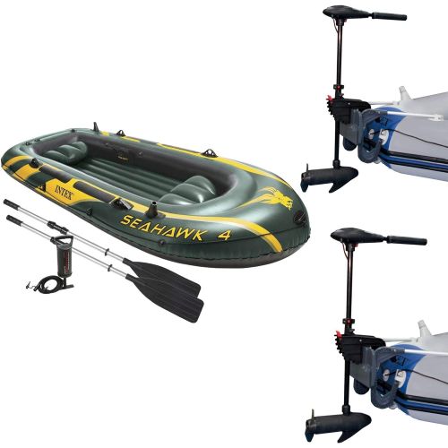 인텍스 Intex Seahawk 4 Inflatable Raft Set and 2 Transom Mount Boat Trolling Motors