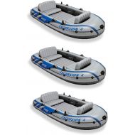 Intex Excursion Inflatable Rafting Fishing 4 Person Boat w/Oars & Pump (3 Pack)