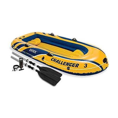 인텍스 Intex Challenger 3 Inflatable Water Boat Sport Activity Set with 48 Inch Long Aluminum Oars and Air Pump for 3 Users, (2 Pack)