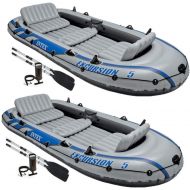Intex Excursion 5 Person Inflatable Rafting and Fishing Boat w/ 2 Oars