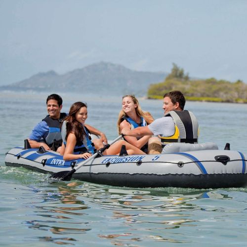 인텍스 Intex Excursion 5 Person Inflatable Rafting and Fishing Boat w/ 2 Oars