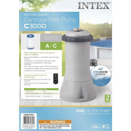 인텍스 INTEX 28637EG C1000 Krystal Clear Cartridge Filter Pump for Above Ground Pools, 1000 GPH Pump Flow Rate