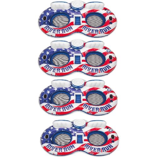 인텍스 Intex American Flag Inflatable 2 Person Pool Tube Float with Cooler (4 Pack)