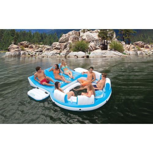 인텍스 Intex 7-Person Inflatable Island Pool Lake Raft Lounger for Adults (2 Pack)