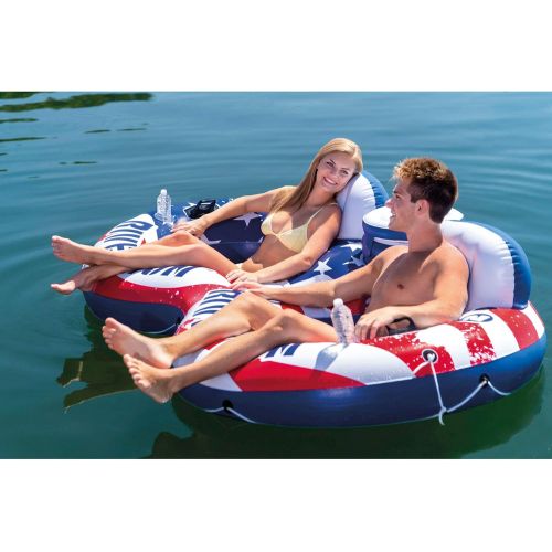 인텍스 Intex American Flag Inflatable 2 Person Pool Tube Float with Cooler (5 Pack)