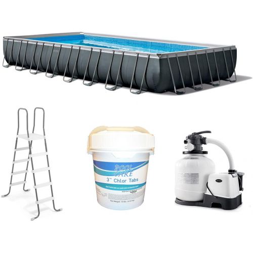 인텍스 Intex 32 x 16 x 52 Ultra XTR Rectangular Outdoor Swimming Pool Set Bundle with Pump and Pool Care Chemical 3-Inch Chlorine Tablets, 10 Lbs