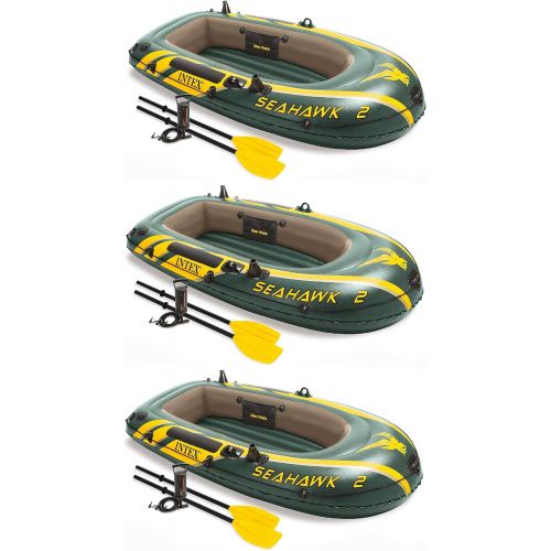 인텍스 Intex Seahawk 2 Inflatable 2 Person Floating Boat Raft Set with Pump (3 Pack)