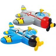 Intex Water Gun Squirter Fighter Plane Ride-On Pool Floats Red/Gray & Blue/Yellow Gift Set Bundle - 2 Pack