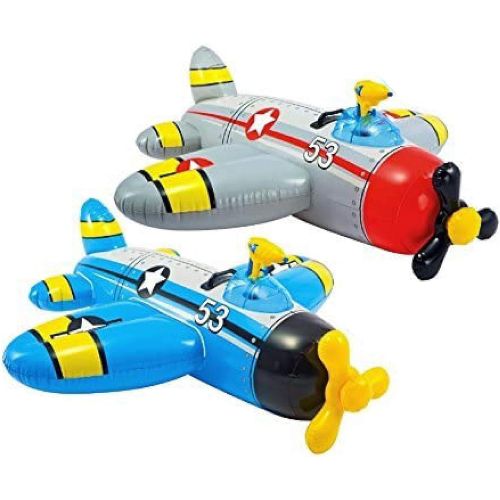 인텍스 Intex Water Gun Squirter Fighter Plane Ride-On Pool Floats Red/Gray & Blue/Yellow Gift Set Bundle - 2 Pack
