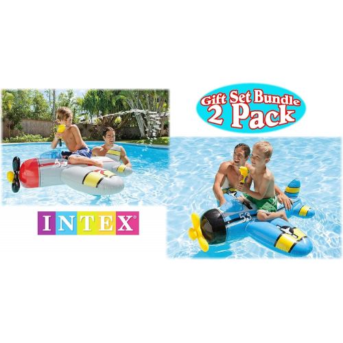 인텍스 Intex Water Gun Squirter Fighter Plane Ride-On Pool Floats Red/Gray & Blue/Yellow Gift Set Bundle - 2 Pack