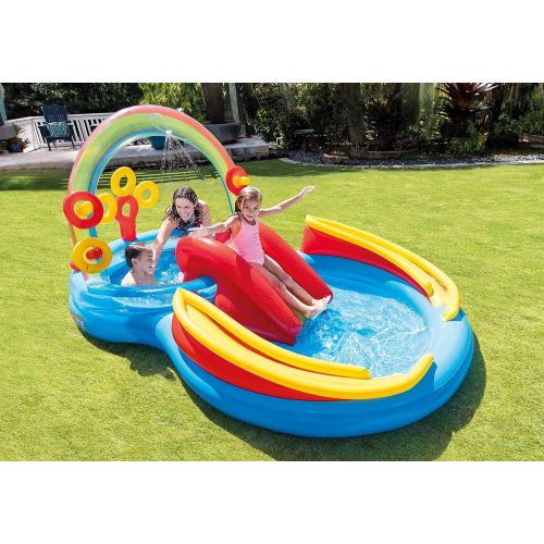 인텍스 [무료배송]인텍스 레인보우 링 미끄럼틀 풀장 가정용 수영장 Intex Rainbow Ring Inflatable Play Center, 117 X 76 X 53, for Ages 2+