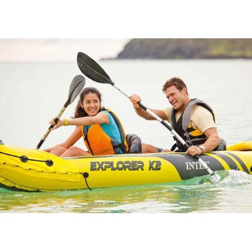 인텍스 Intex Explorer K2 Yellow 2 Person Inflatable Kayak with Oars & Air Pump (2 Pack)