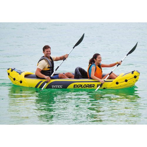 인텍스 Intex Explorer K2 Yellow 2 Person Inflatable Kayak with Oars & Air Pump (2 Pack)